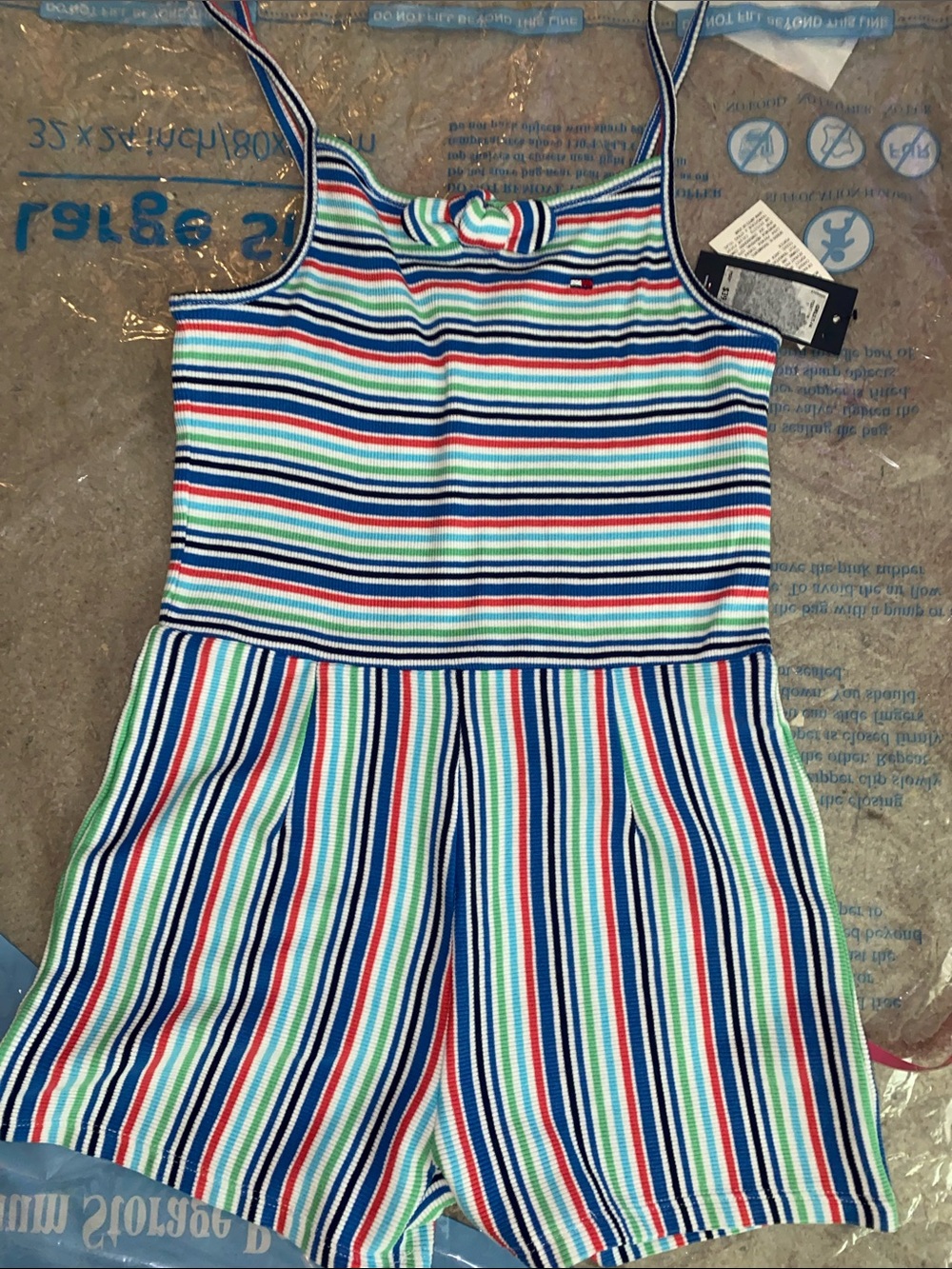 Tommy Hilfiger Multi-Stripe Knit Tank Romper with Knot Neck